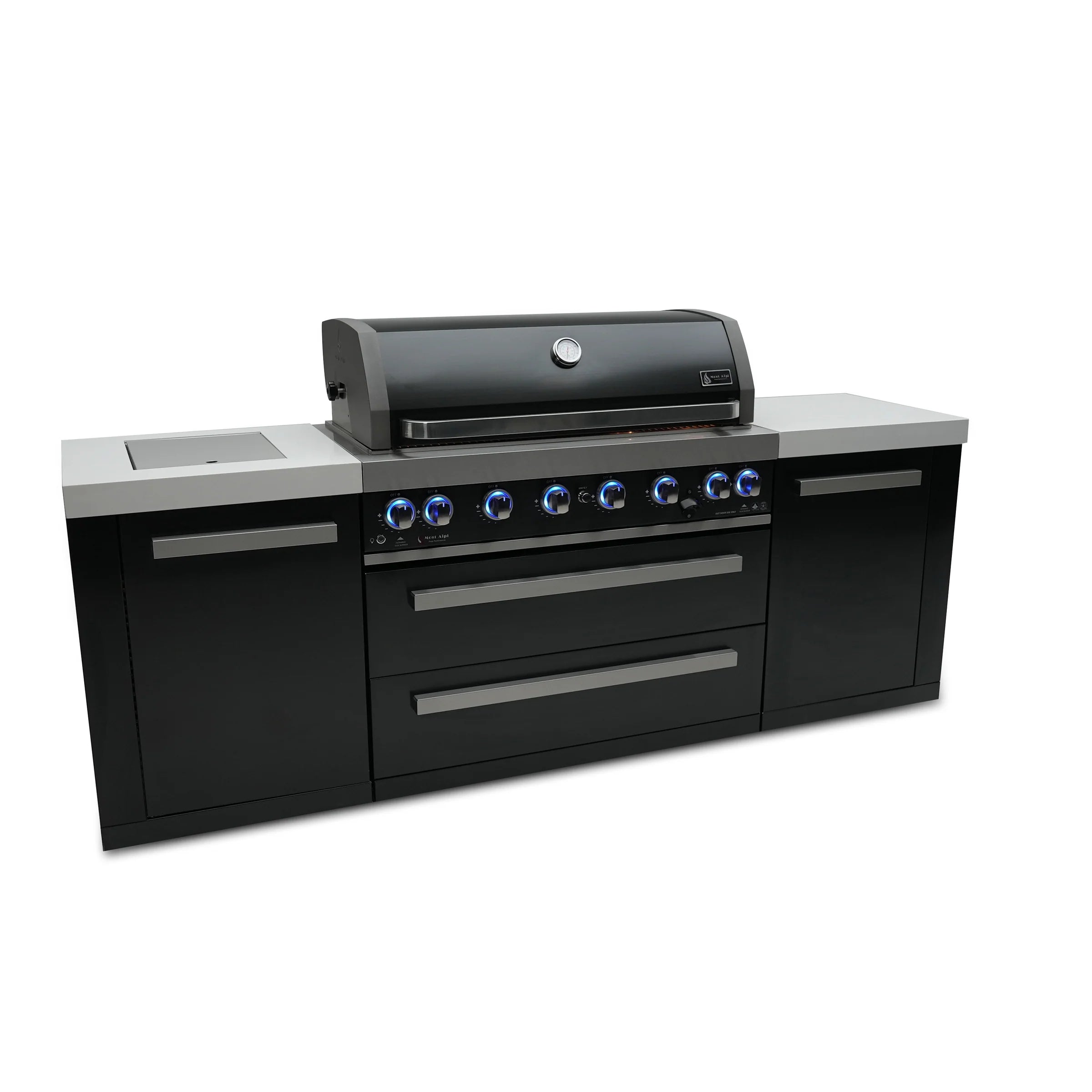 Mont Alpi 805 Deluxe Propane Gas Island Grill W/ Infrared Side Burner & Rotisserie Kit - Stainless Steel - MAi805-D - Room By The Tree