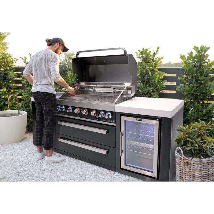 Mont Alpi 94-Inch 805 Deluxe Propane Gas Island Grill with Refrigerator, Infrared Side Burner, & Rotisserie Kit in Black Stainless Steel (MAi805-BSSFC) - Room By The Tree