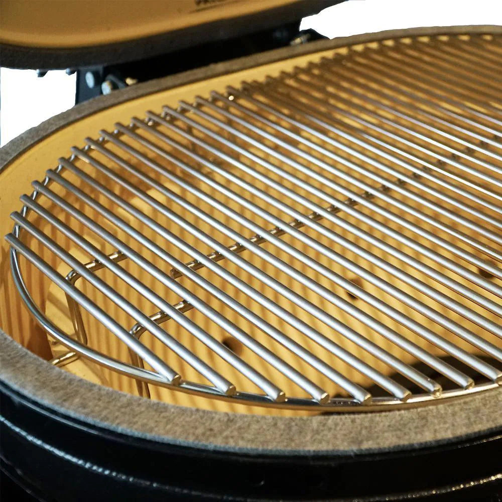 Primo All-In-One Oval XL 400 Ceramic Kamado Grill With Cradle, Side Shelves, And Stainless Steel Grates - PGCXLC (2021) - Room By The Tree