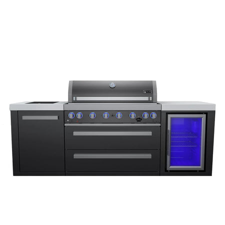 Mont Alpi 94-Inch 805 Deluxe Propane Gas Island Grill with Refrigerator, Infrared Side Burner, & Rotisserie Kit in Black Stainless Steel (MAi805-BSSFC) - Room By The Tree