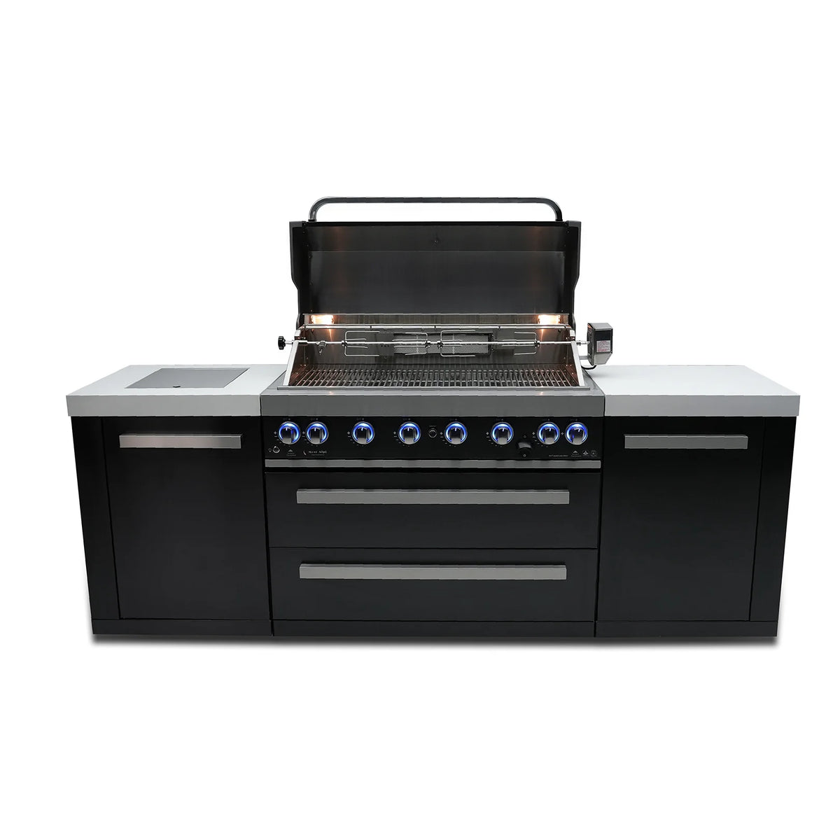 Mont Alpi 805 Deluxe Propane Gas Island Grill W/ Infrared Side Burner & Rotisserie Kit - Stainless Steel - MAi805-D - Room By The Tree