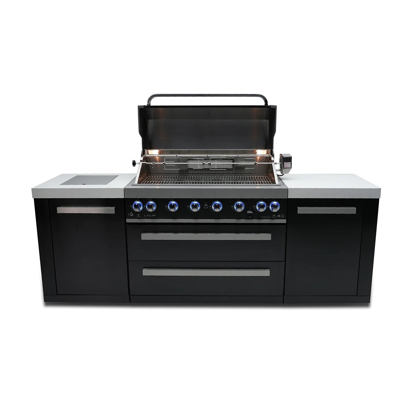 Mont Alpi 805 Deluxe Propane Gas Island Grill W/ Infrared Side Burner & Rotisserie Kit - Stainless Steel - MAi805-D - Room By The Tree