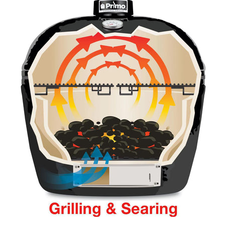Primo All-In-One Oval XL 400 Ceramic Kamado Grill With Cradle, Side Shelves, And Stainless Steel Grates - PGCXLC (2021) - Room By The Tree