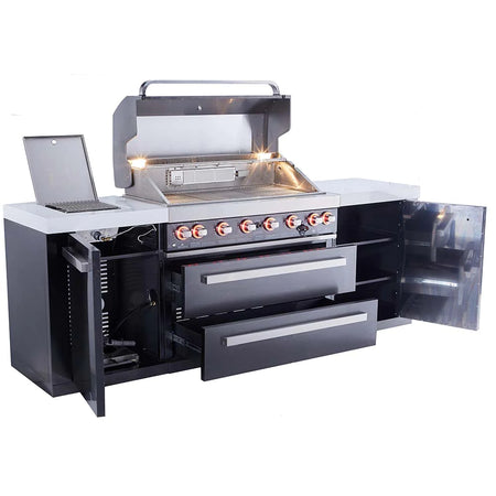Mont Alpi 805 Deluxe Propane Gas Island Grill W/ Infrared Side Burner & Rotisserie Kit - Stainless Steel - MAi805-D - Room By The Tree