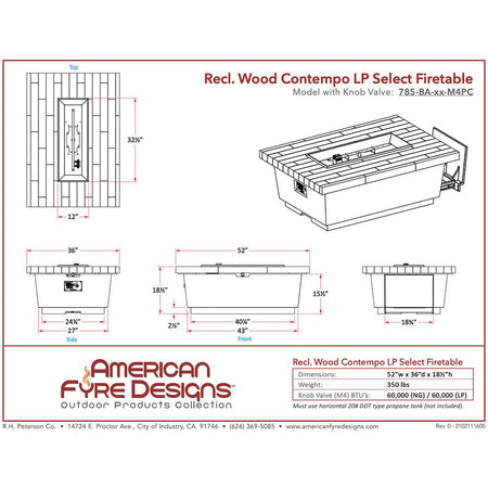 American Fyre Designs Reclaimed Wood Contempo Chat Height Fire Table, LP Select - Room By The Tree