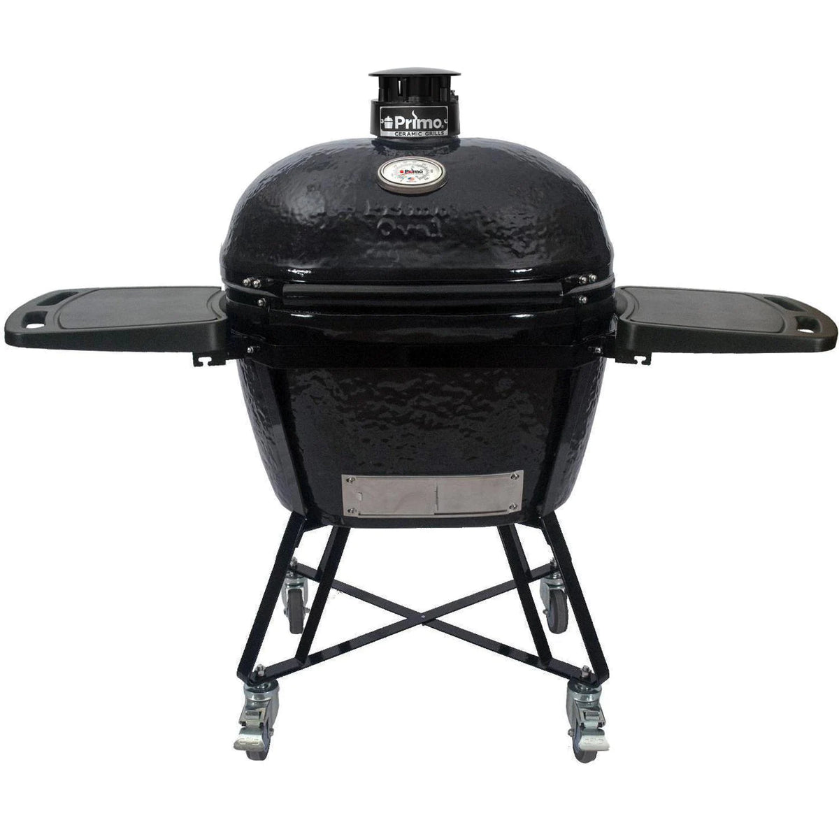 Primo All-In-One Oval XL 400 Ceramic Kamado Grill With Cradle, Side Shelves, And Stainless Steel Grates - PGCXLC (2021) - Room By The Tree