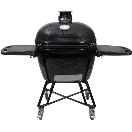 Primo All-In-One Oval XL 400 Ceramic Kamado Grill With Cradle, Side Shelves, And Stainless Steel Grates - PGCXLC (2021) - Room By The Tree