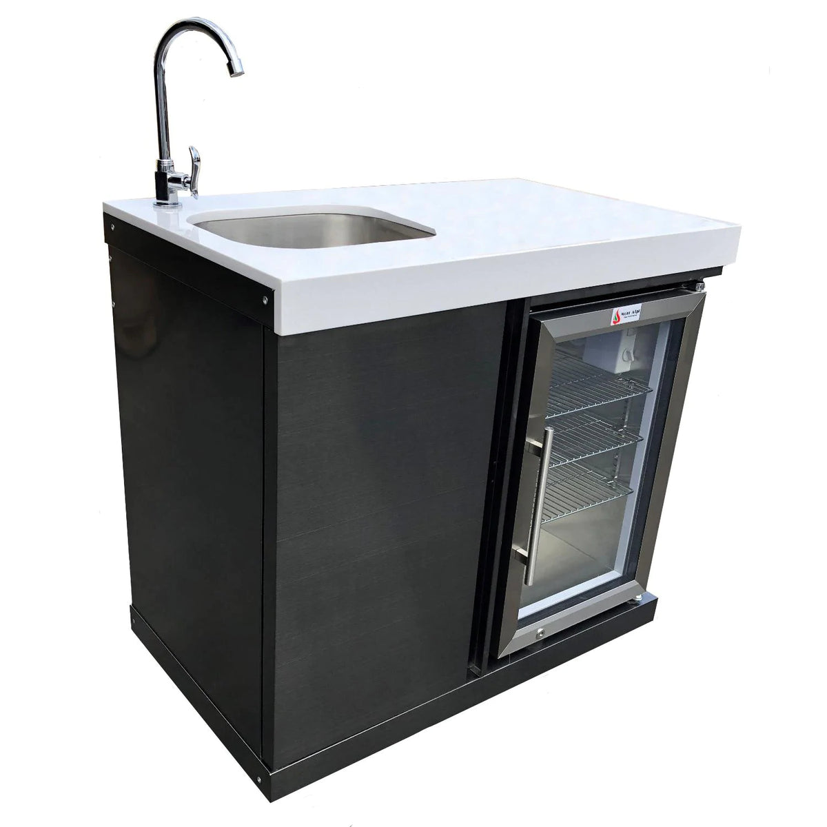 Mont Alpi Beverage Center Cabinet Module W/ Sink & 2.6 Cu. Ft. Outdoor Refrigerator - Stainless Steel - MASF - Room By The Tree