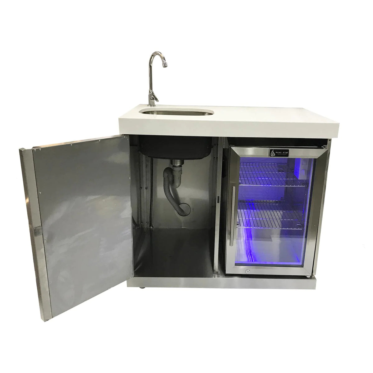 Mont Alpi Beverage Center Cabinet Module W/ Sink & 2.6 Cu. Ft. Outdoor Refrigerator - Stainless Steel - MASF - Room By The Tree