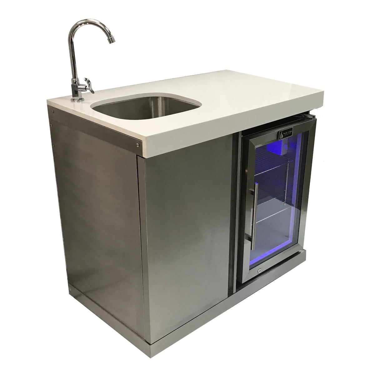 Mont Alpi Beverage Center Cabinet Module W/ Sink & 2.6 Cu. Ft. Outdoor Refrigerator - Stainless Steel - MASF - Room By The Tree
