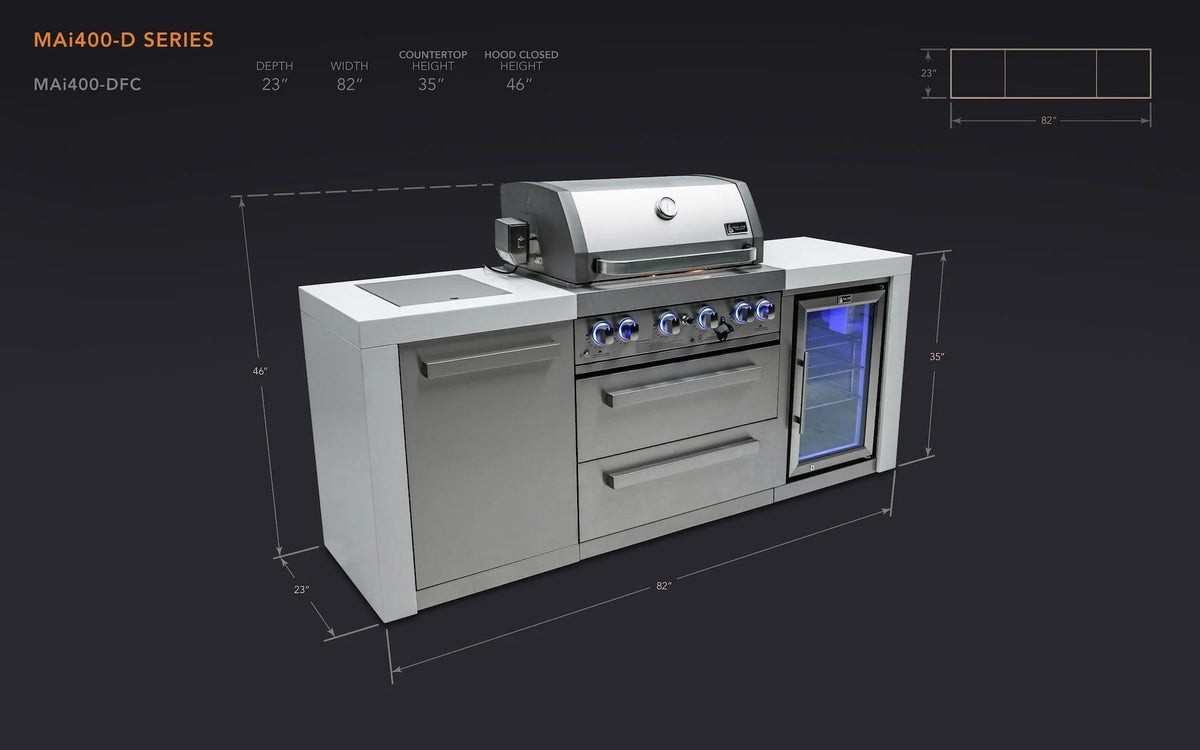 Mont Alpi 400 Deluxe Propane Gas Island Grill W/ Refrigerator Cabinet - MAi400-DFC - Room By The Tree