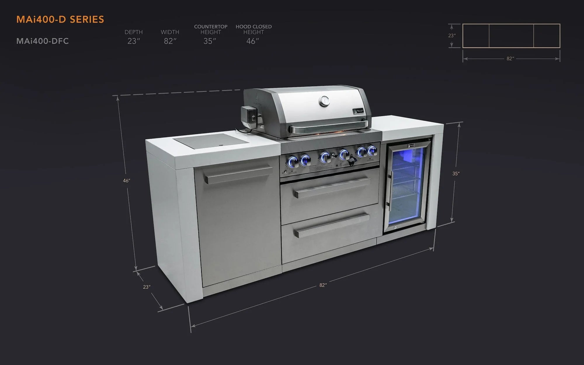 Mont Alpi 400 Deluxe Propane Gas Island Grill W/ Refrigerator Cabinet - MAi400-DFC - Room By The Tree