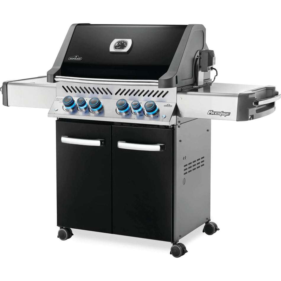 Napoleon Prestige 500 Propane Gas Grill with Infrared Rear Burner and Infrared Side Burner and Rotisserie Kit - Black