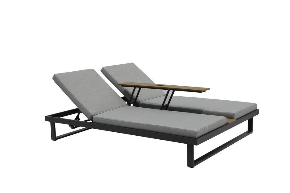 Sandy Double Chaise Lounge Chair with Middle Table & Waterproof Fabric