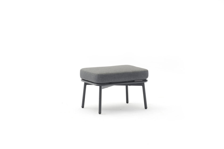 Yarrow Chair & Ottoman with Wicker & Metal Grey Coating Legs, Dark Gray Fabric - Modern