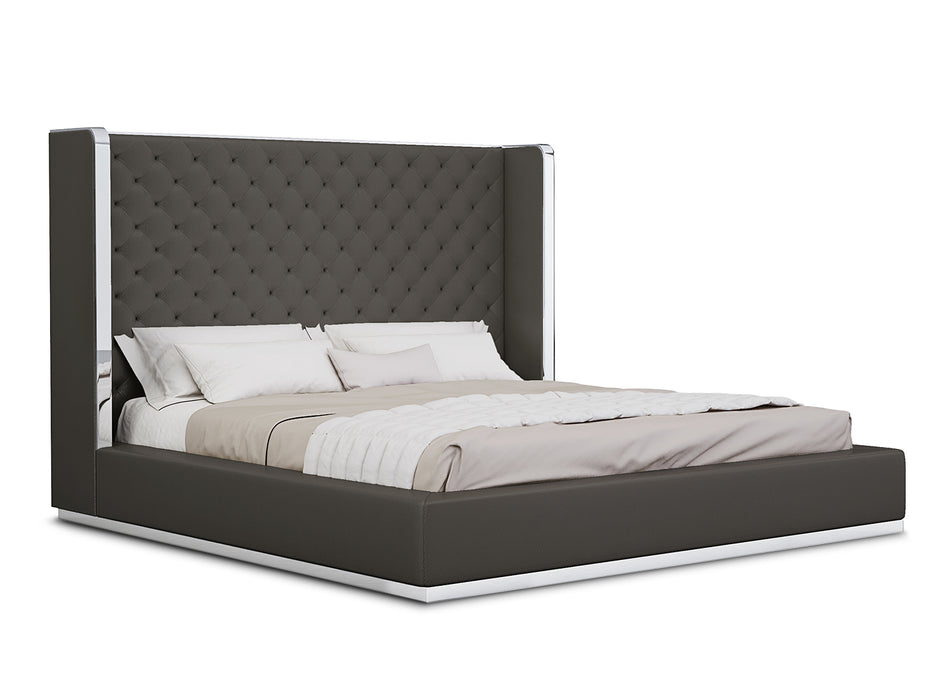 Abrazo Black Faux Leather Tufted Headboard Bed - Whiteline Modern