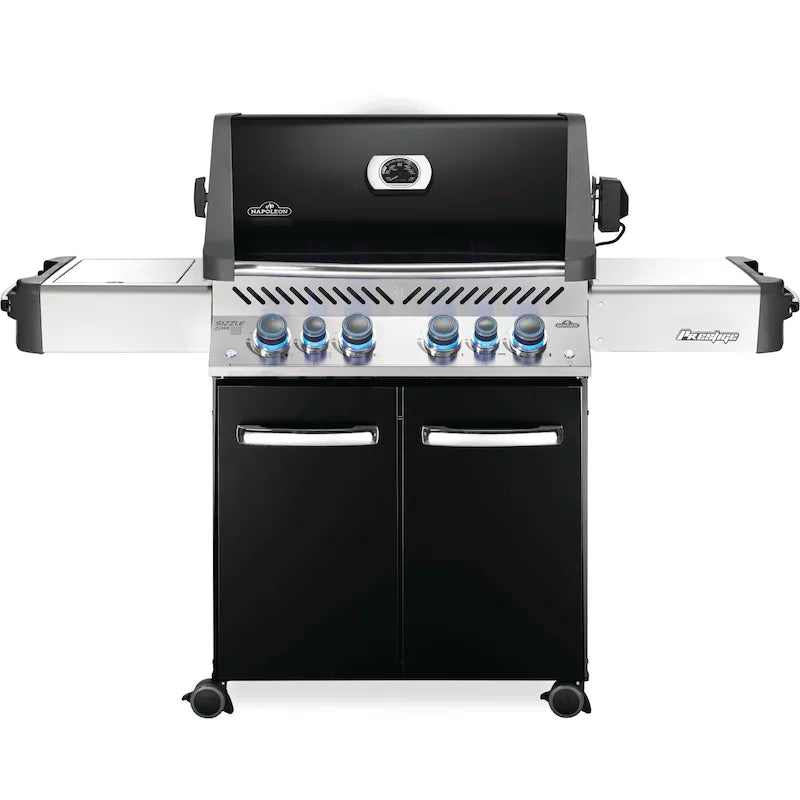 Napoleon Prestige 500 Propane Gas Grill with Infrared Rear Burner and Infrared Side Burner and Rotisserie Kit - Black