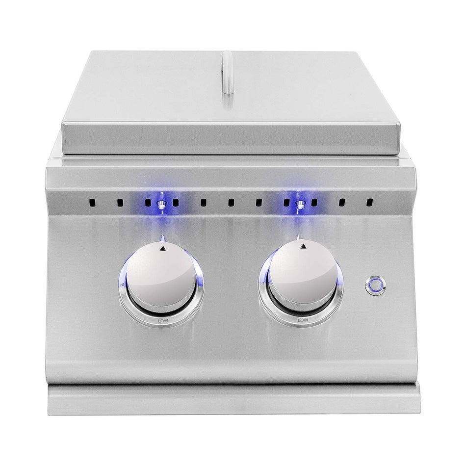 Summerset Grills Sizzler Pro 24,000 BTU Built-In Propane Gas Double Side Burner with LED Lighting & Stainless Steel Lid