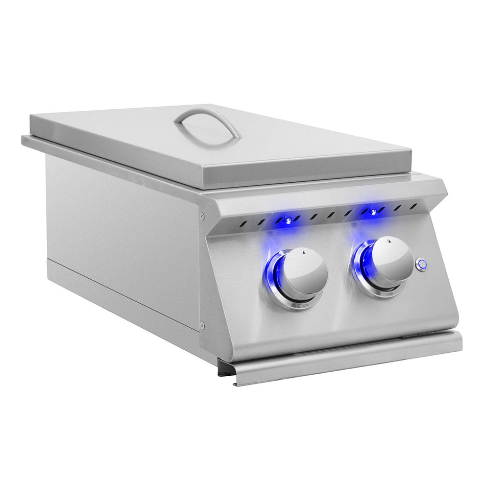 Summerset Grills Sizzler Pro 24,000 BTU Built-In Propane Gas Double Side Burner with LED Lighting & Stainless Steel Lid