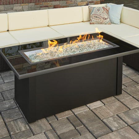 The Outdoor GreatRoom Company Monte Carlo 59-Inch Linear Propane Gas Fire Pit Table with 42-Inch Crystal Fire Burner- Black - MCR-1242-BLK-K - Room By The Tree 