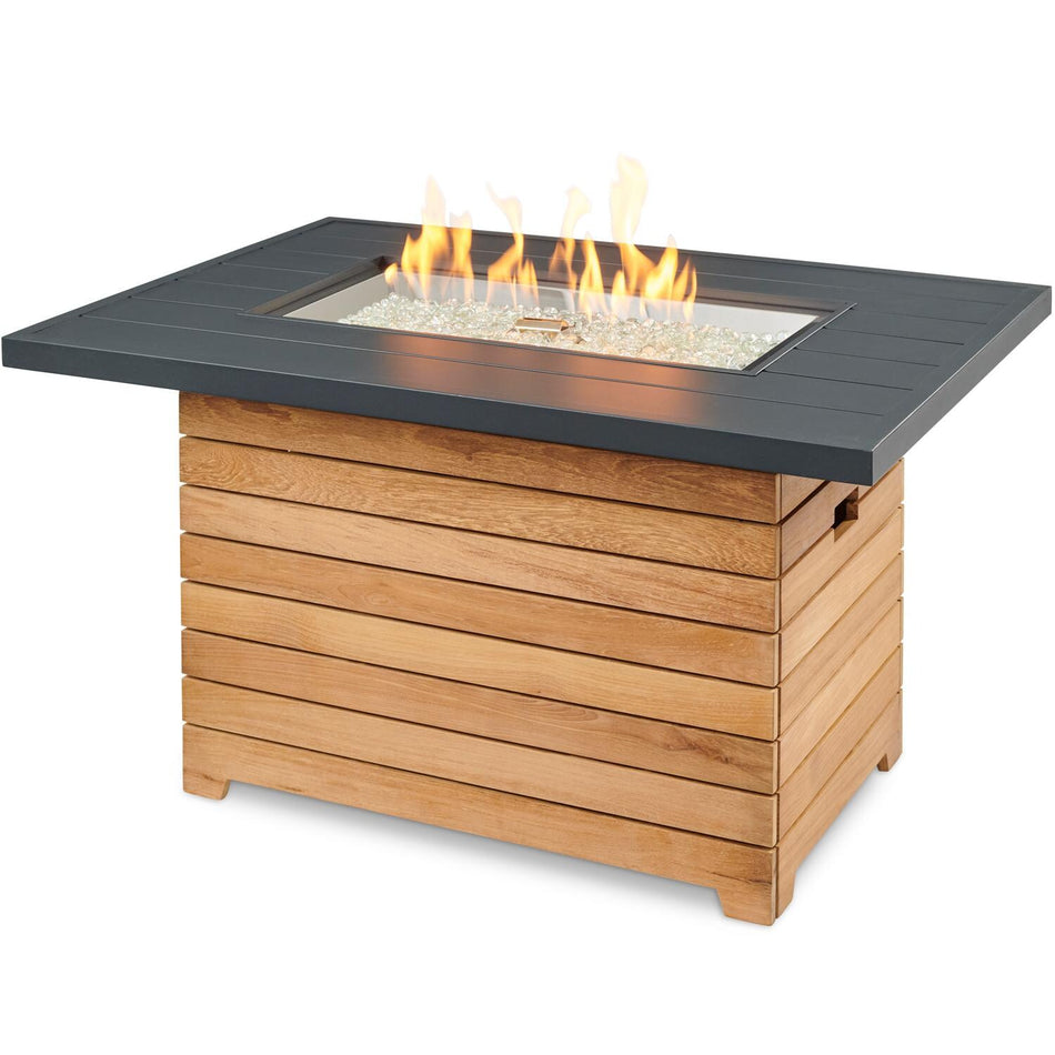 The Outdoor GreatRoom Company Darien 42-Inch Rectangular Propane Gas Fire Pit Table with Aluminum Top and 24-Inch Crystal Fire Burner - DAR-1224-K