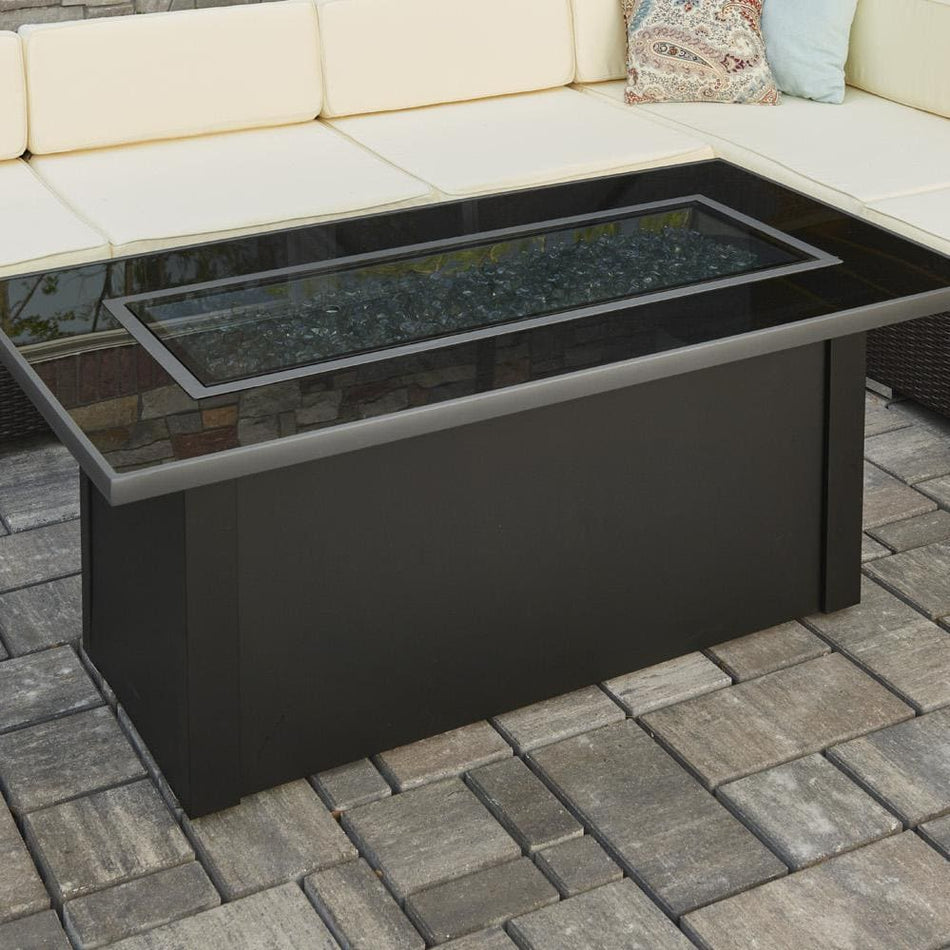 The Outdoor GreatRoom Company Monte Carlo 59-Inch Linear Propane Gas Fire Pit Table with 42-Inch Crystal Fire Burner- Black - MCR-1242-BLK-K - Room By The Tree 