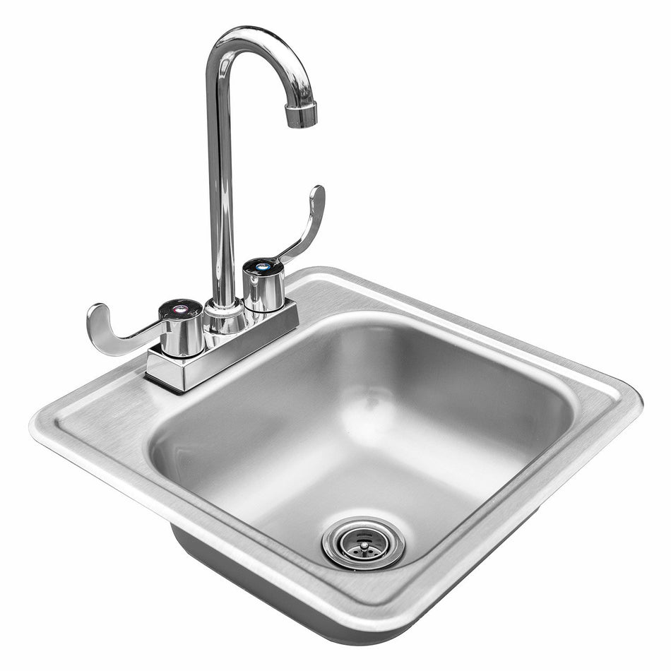 Summerset SSNK-15D Drop In Sink and Faucet for Outdoor Kitchen, 15x15, Stainless Steel