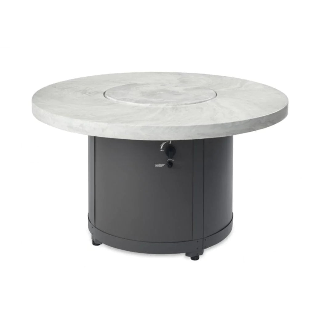 The Outdoor GreatRoom Company Beacon 48-Inch Round Propane Gas Fire Pit Table with 20-Inch Crystal Fire Burner - White Onyx - BC-20-WO - Room By The Tree 