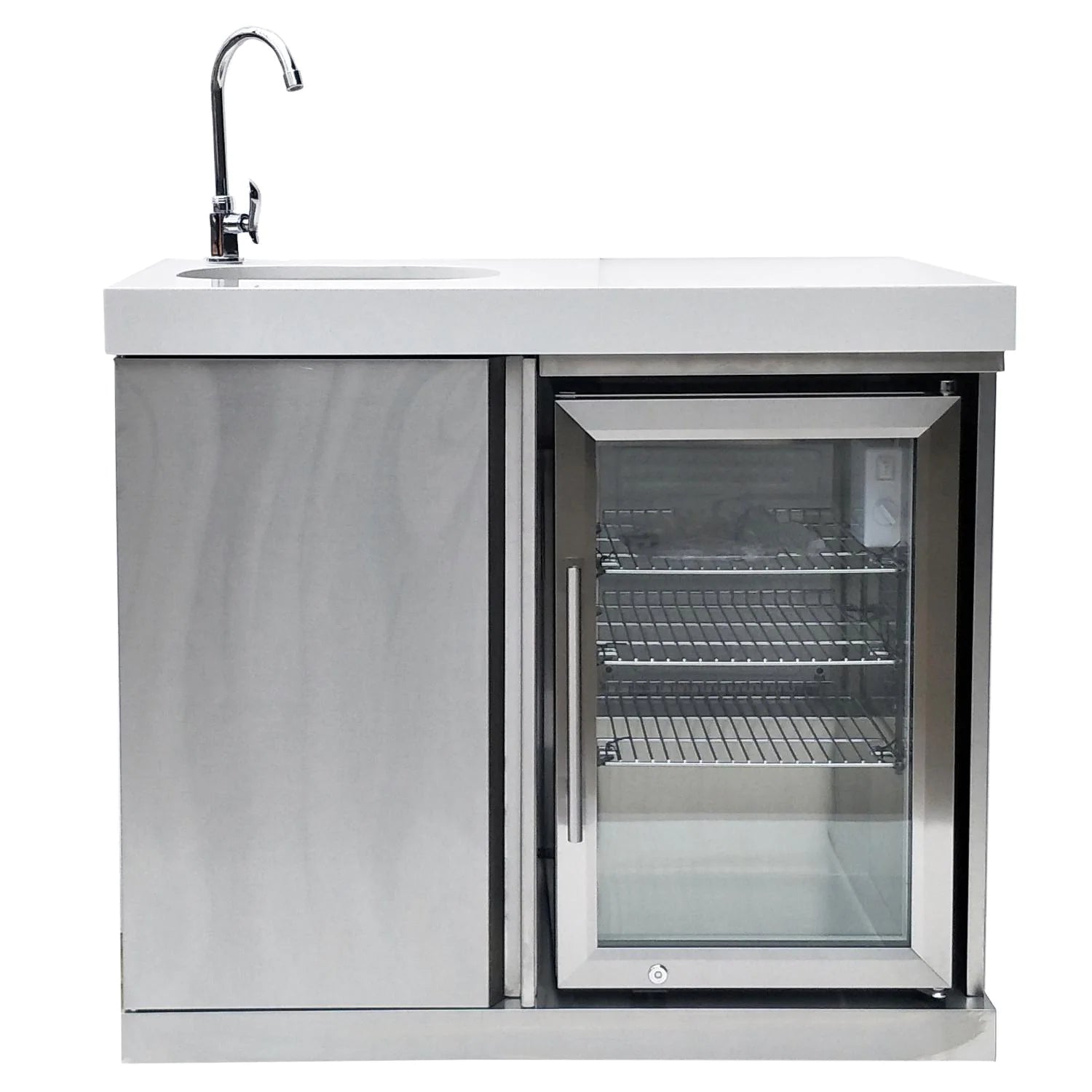 Mont Alpi Beverage Center Cabinet Module W/ Sink & 2.6 Cu. Ft. Outdoor Refrigerator - Stainless Steel - MASF - Room By The Tree 