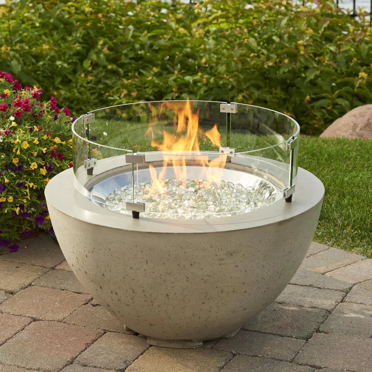 The Outdoor GreatRoom Company Cove 29-Inch Round Propane Gas Fire Pit Bowl with 20-Inch Crystal Fire Burner - Natural Grey - CV-20 - Room By The Tree 