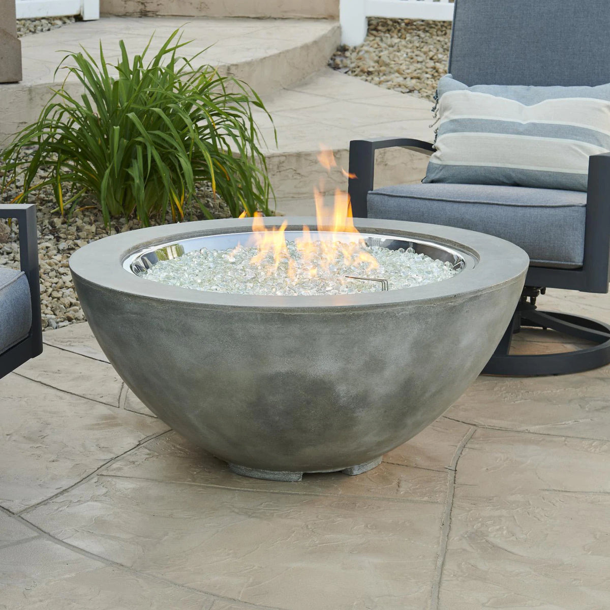 The Outdoor GreatRoom Company Cove 42-Inch Round Natural Gas Fire Pit Bowl with 30-Inch Crystal Fire Burner - Natural Grey - Ships As Propane With Conversion Fittings - CV-30-NG - Room By The Tree 