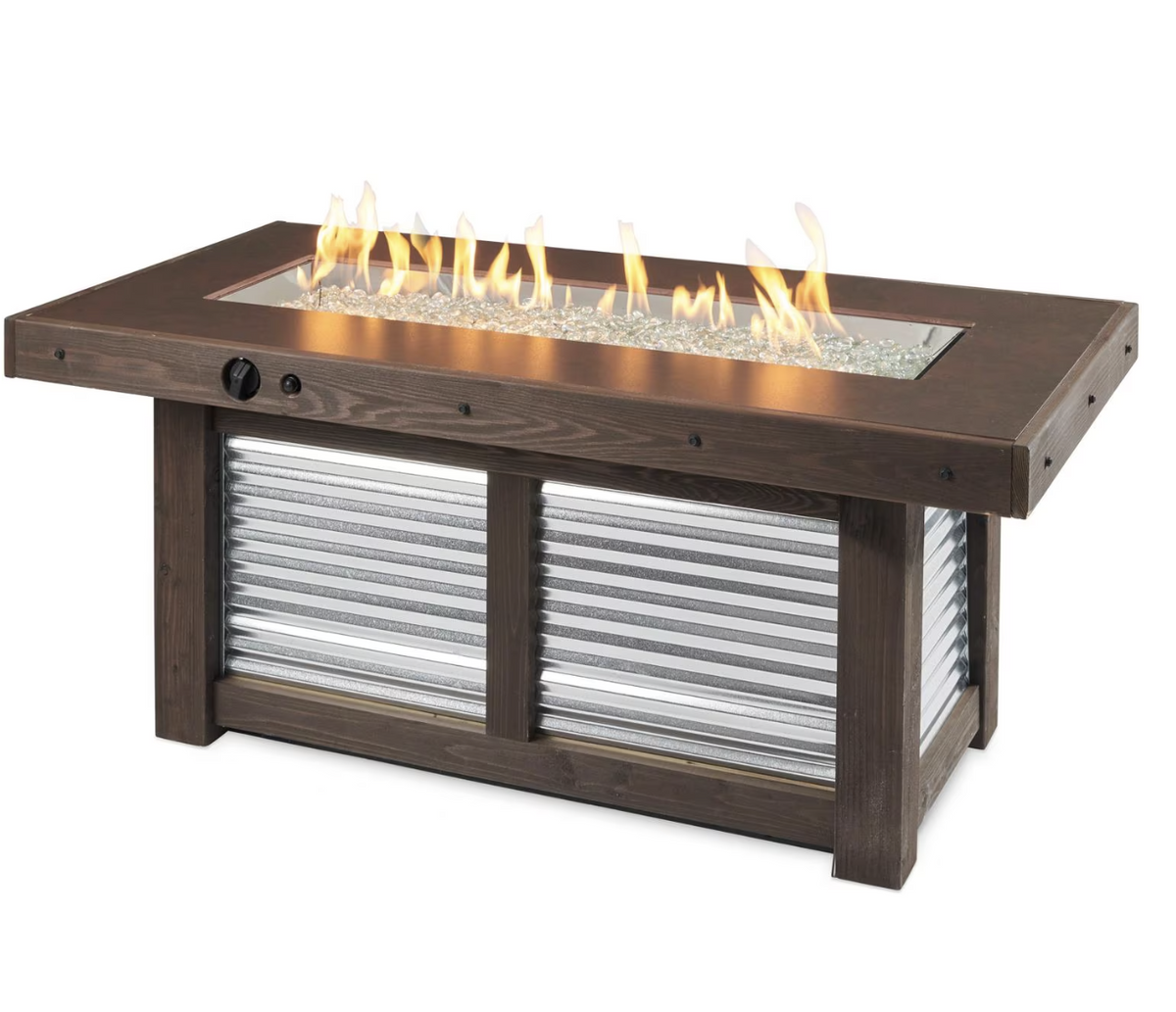 The Outdoor GreatRoom Company Denali Brew 56-Inch Linear Propane Gas Fire Pit Table with 42-Inch Crystal Fire Burner - DENBR-1242 - Room By The Tree 