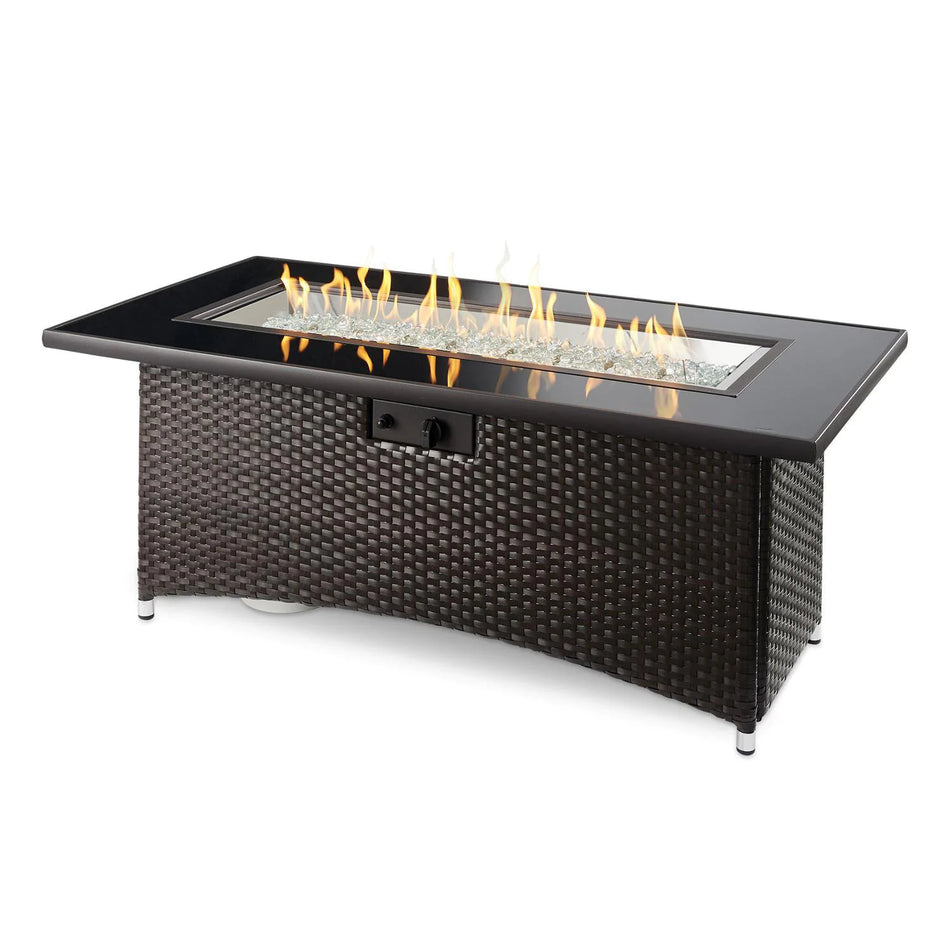The Outdoor GreatRoom Company Montego 59-Inch Linear Propane Gas Fire Pit Table with 42-Inch Crystal Fire Burner - Balsam Brown - MG-1242-BLSM-K - Room By The Tree 