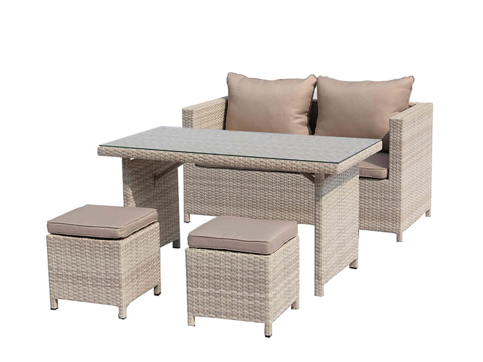 Abbie 4 Piece Outdoor Dining Set in Beige Poly Wicker & Fabric by Whiteline Modern Living