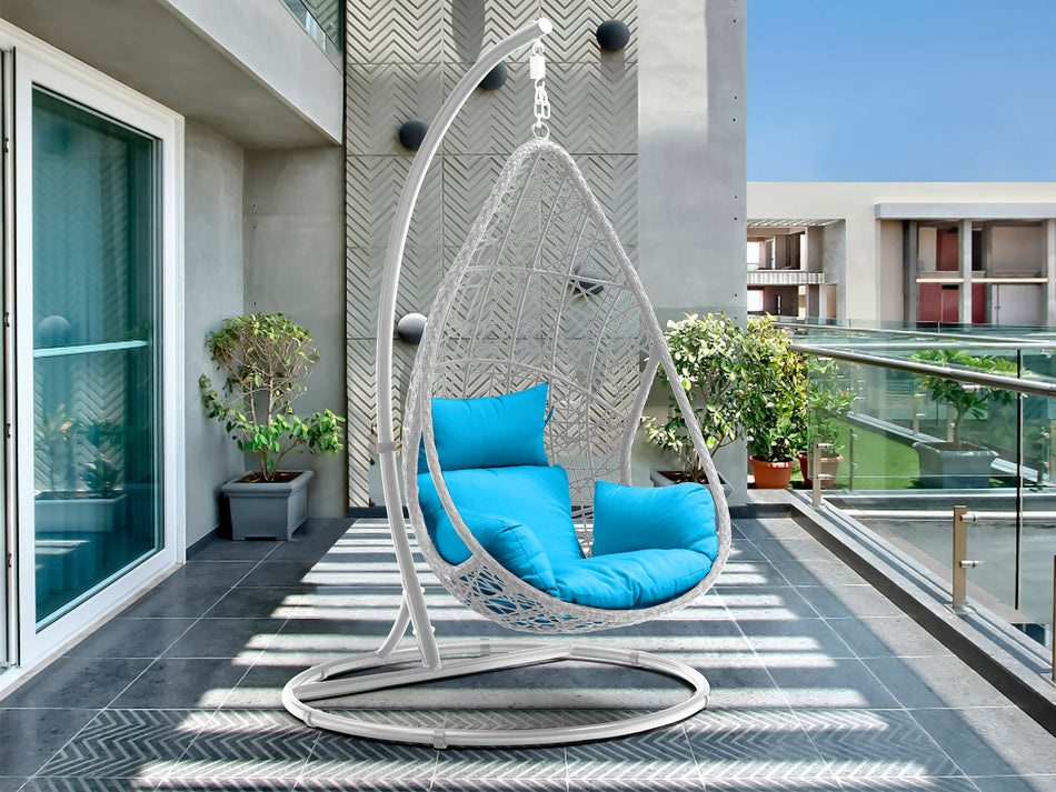 Bravo Outdoor Hanging Egg Chair in Gray Wicker, Steel & Beige Fabric by Whiteline Modern Living