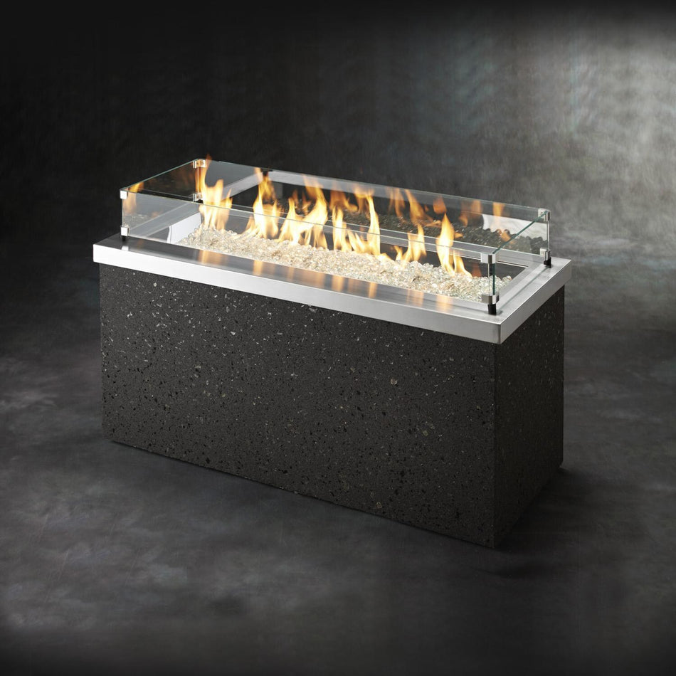 The Outdoor GreatRoom Company Key Largo 54-Inch Linear Propane Gas Fire Pit Table with 42-Inch Crystal Fire Burner - Stainless Steel - KL-1242-SS - Room By The Tree 